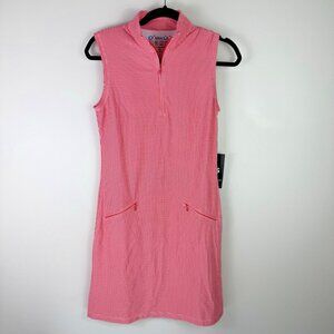 IBKUL Sleeveless Golf Dress Womens XS Red White Gingham Zip Mock UPF 50+